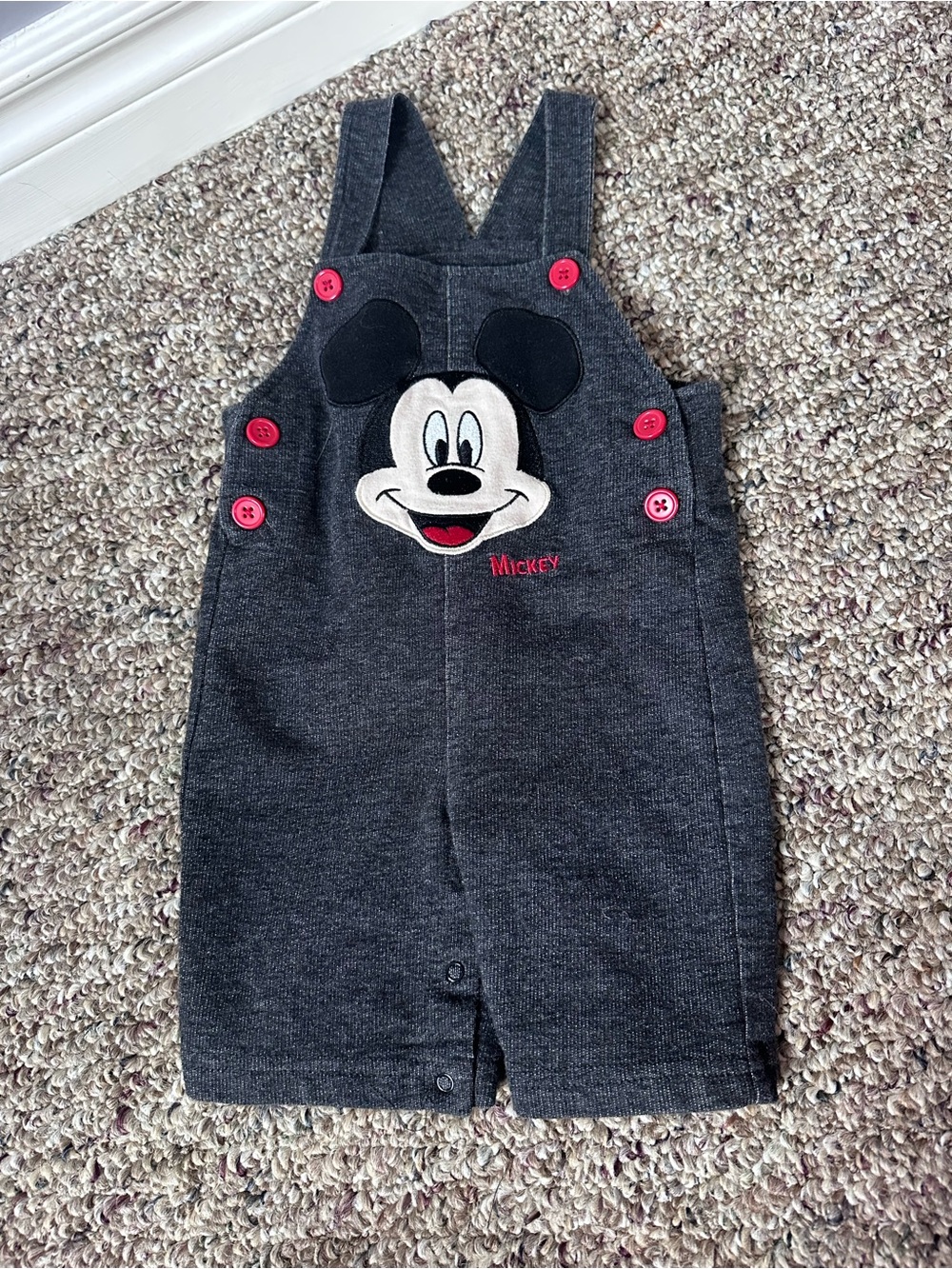 Disney Mickey Charcoal Overalls with Red Buttons